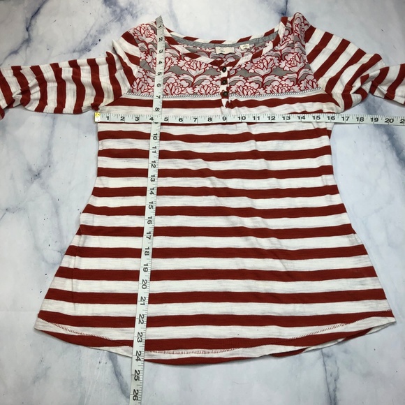 Anthropologie Postmark Red Floral Striped Henley - Picture 6 of 8